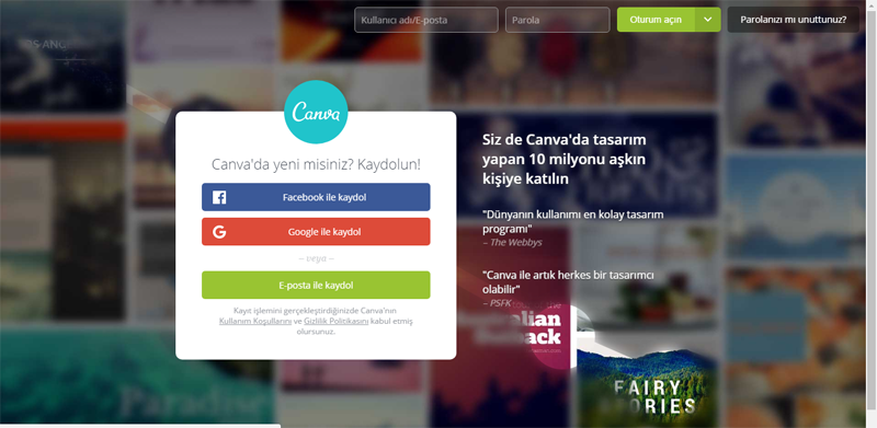 canva.com giriş ekranı